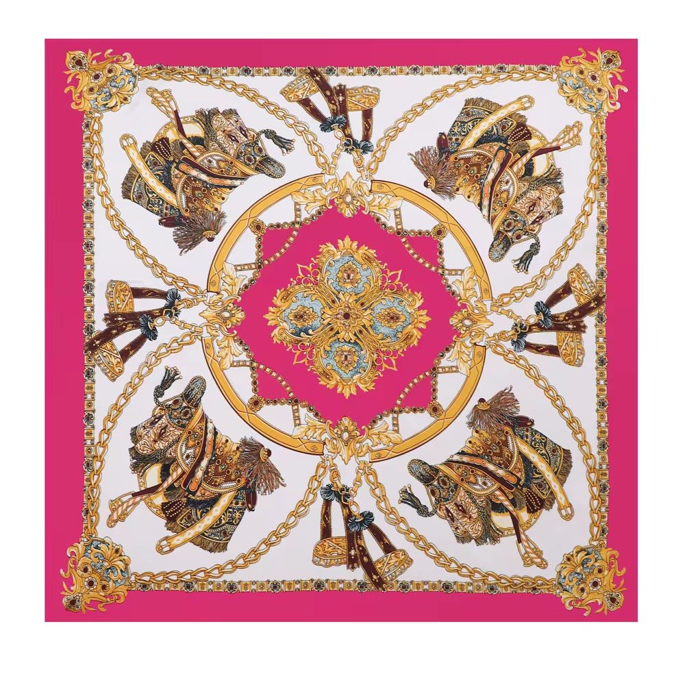 Luxury Square Satin Silk Scarf – Elegant Equestrian Print for Women - Fatisha Boutique