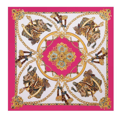 Luxury Square Satin Silk Scarf – Elegant Equestrian Print for Women - Fatisha Boutique