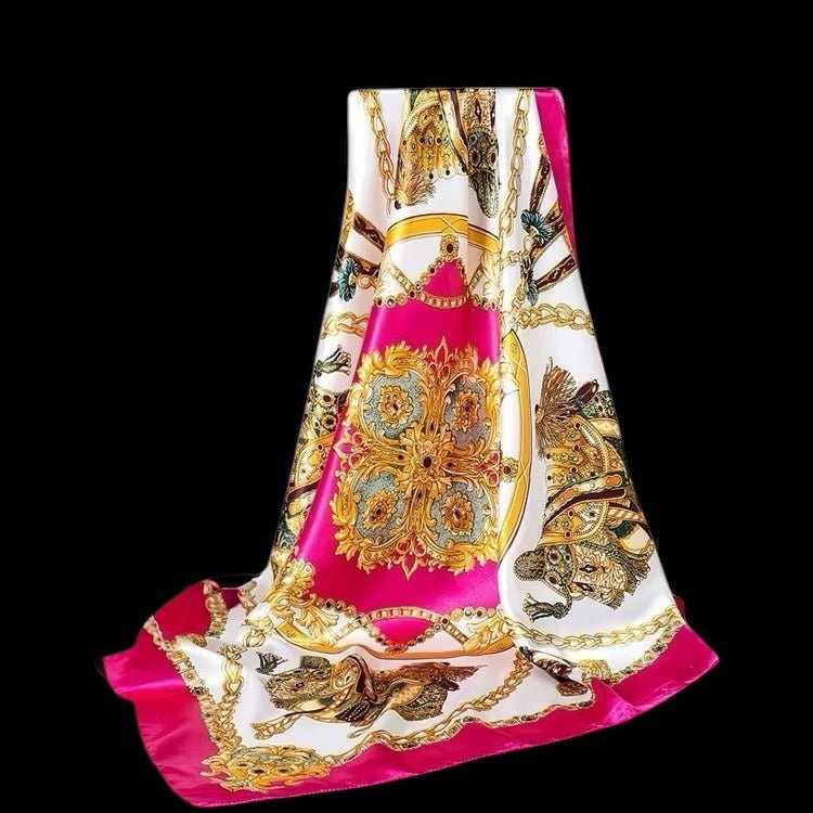 Luxury Square Satin Silk Scarf – Elegant Equestrian Print for Women - Fatisha Boutique