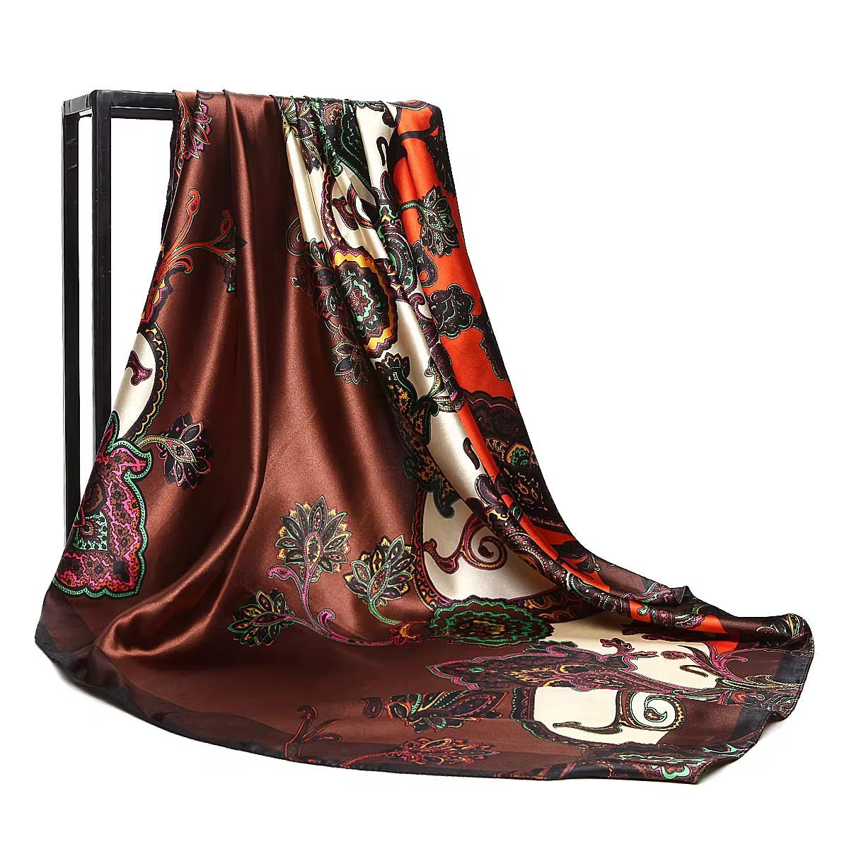 Luxury Square Satin Silk Scarf – Elegant Floral & Paisley Print for Women - Fatisha Boutique