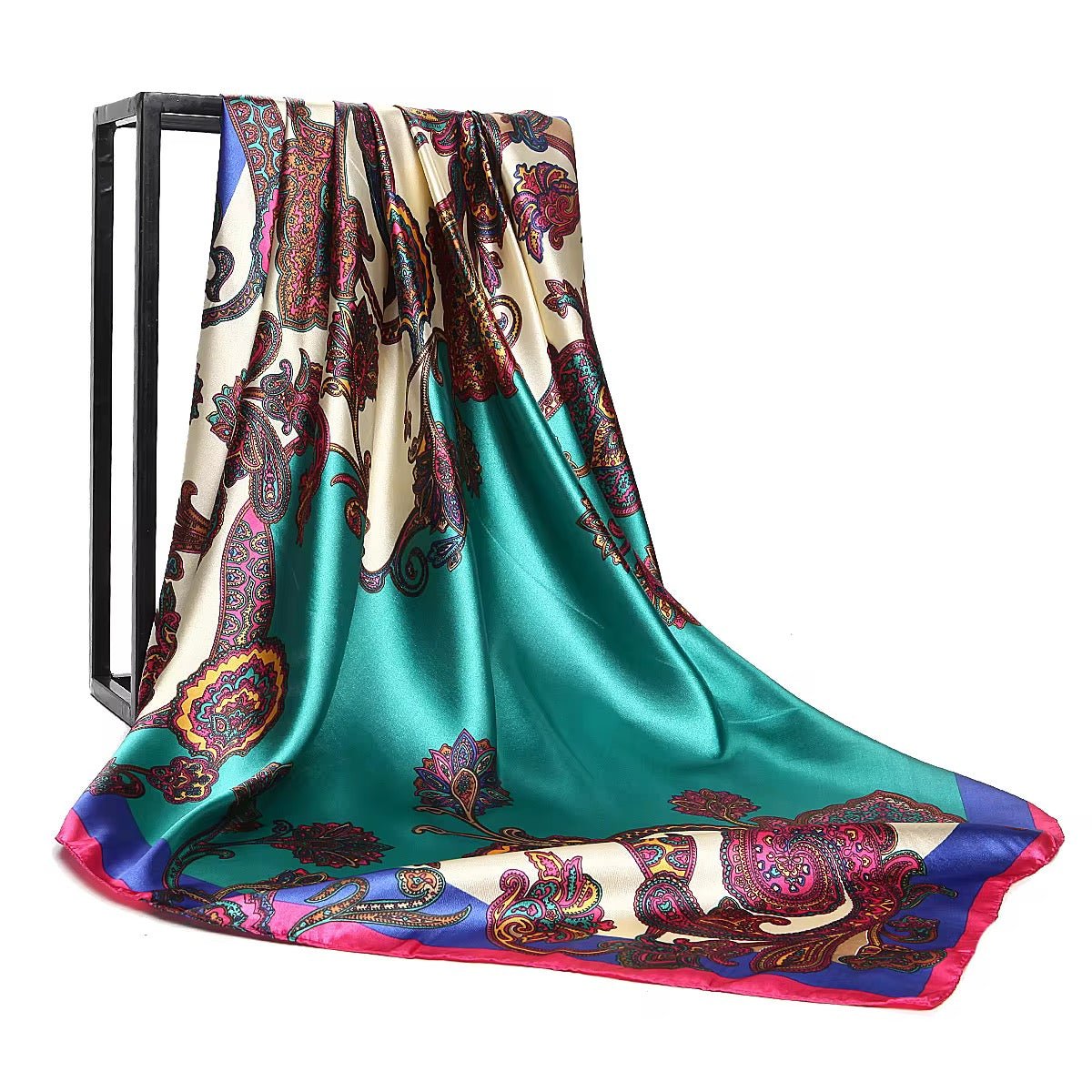 Luxury Square Satin Silk Scarf – Elegant Floral & Paisley Print for Women - Fatisha Boutique