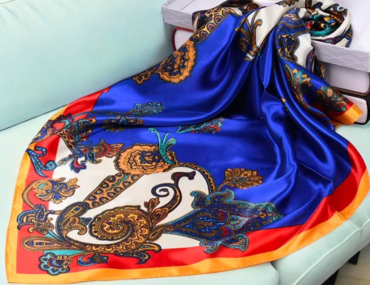 Luxury Square Satin Silk Scarf – Elegant Floral & Paisley Print for Women - Fatisha Boutique