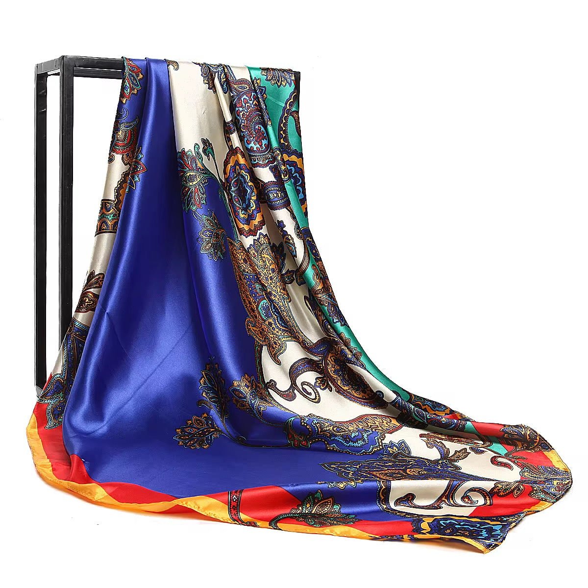 Luxury Square Satin Silk Scarf – Elegant Floral & Paisley Print for Women - Fatisha Boutique