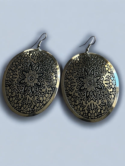 Mandala - Engraved Brass Dangle Earrings – Bohemian Statement Jewellery - Fatisha Boutique