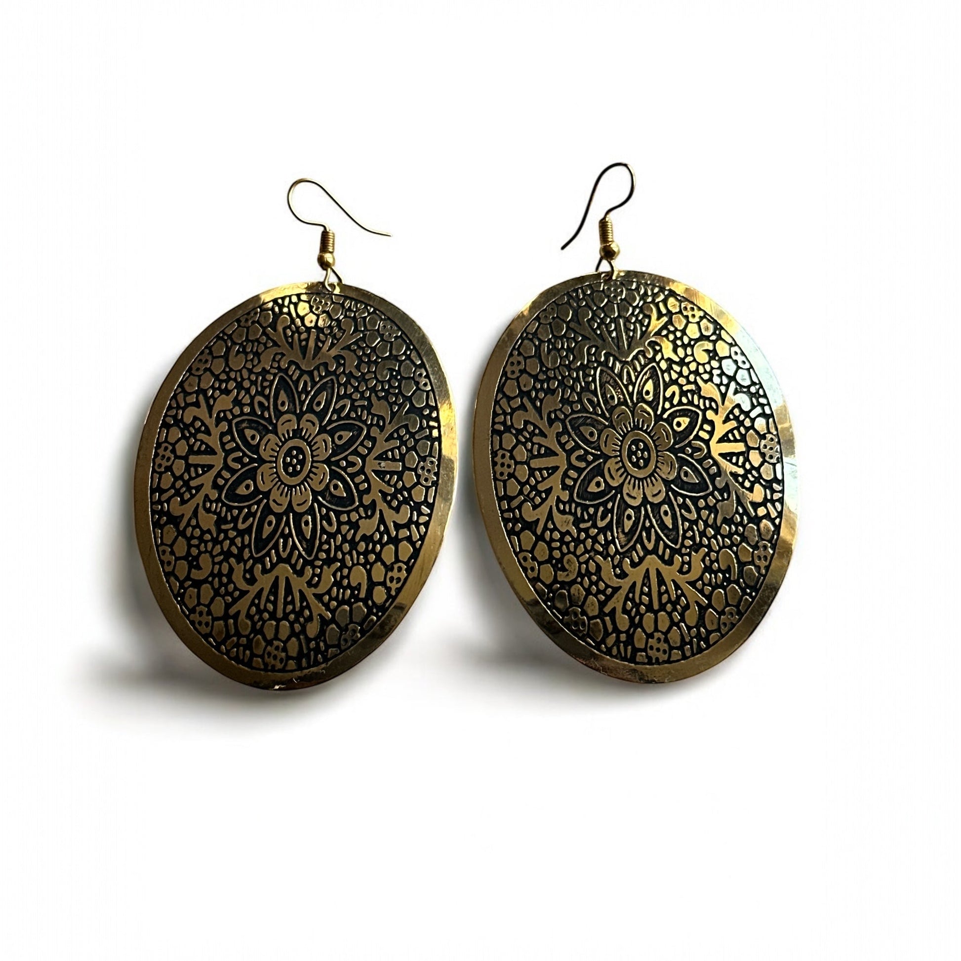 Mandala - Engraved Brass Dangle Earrings – Bohemian Statement Jewellery - Fatisha Boutique