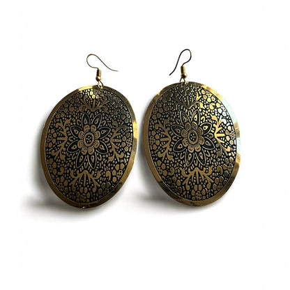 Mandala - Engraved Brass Dangle Earrings – Bohemian Statement Jewellery - Fatisha Boutique