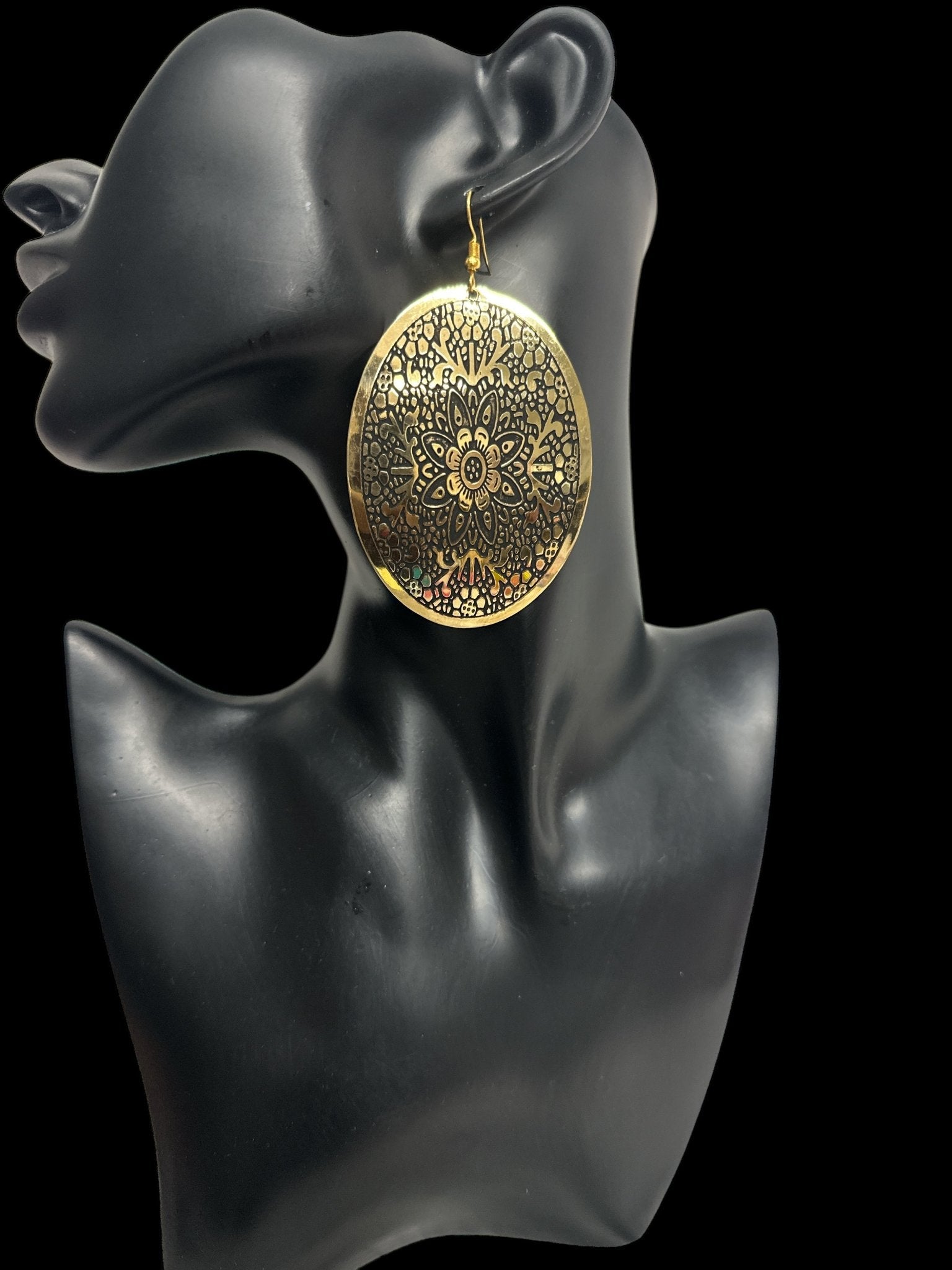 Mandala - Engraved Brass Dangle Earrings – Bohemian Statement Jewellery - Fatisha Boutique