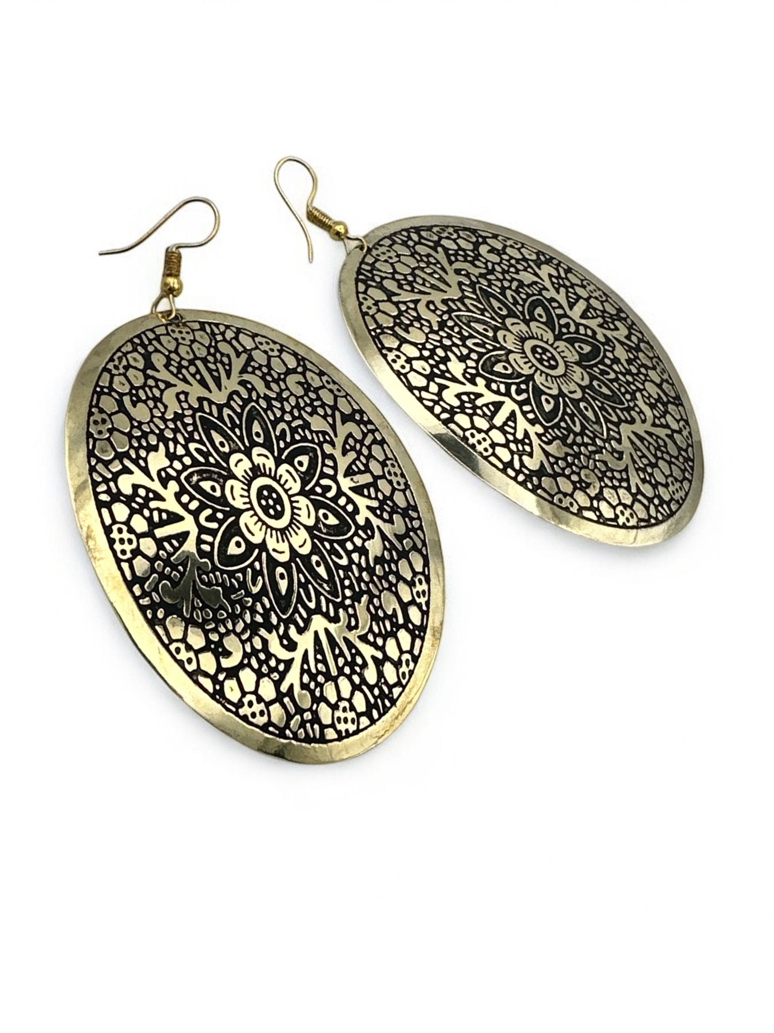 Mandala - Engraved Brass Dangle Earrings – Bohemian Statement Jewellery - Fatisha Boutique