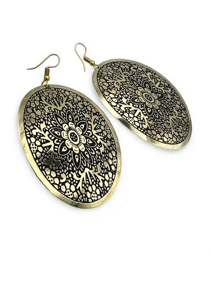 Mandala - Engraved Brass Dangle Earrings – Bohemian Statement Jewellery - Fatisha Boutique