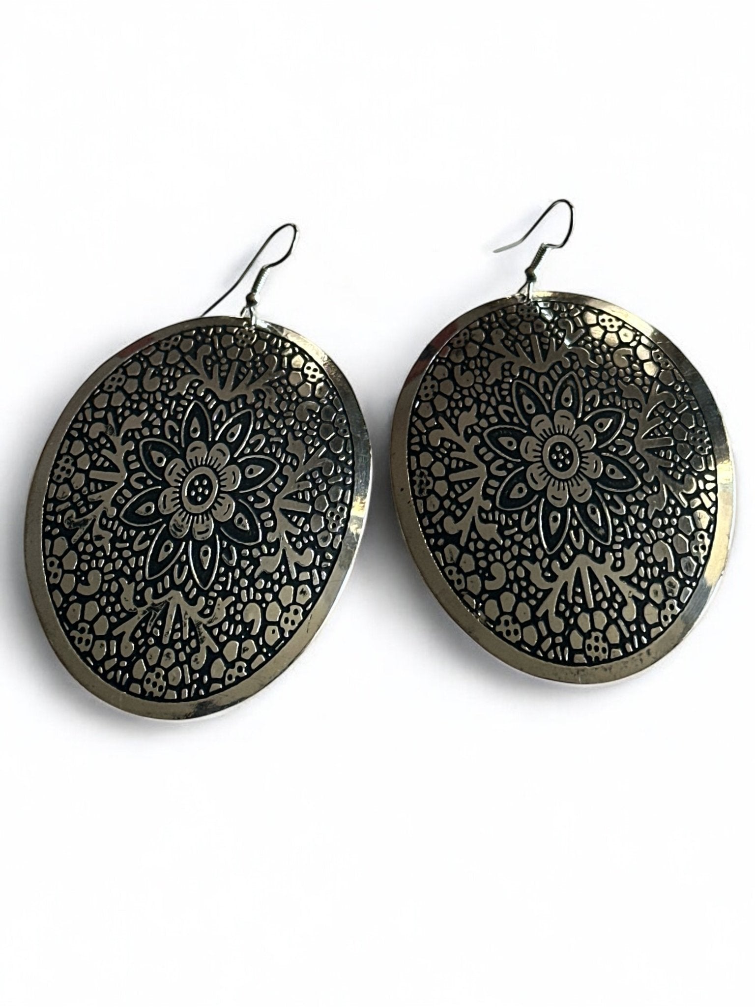 Mandala - Engraved Brass Dangle Earrings – Bohemian Statement Jewellery - Fatisha Boutique