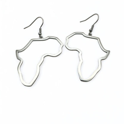 Medium Africa Map Dangle Earrings – Lightweight Stainless Steel in Gold or Silver - Fatisha Boutique