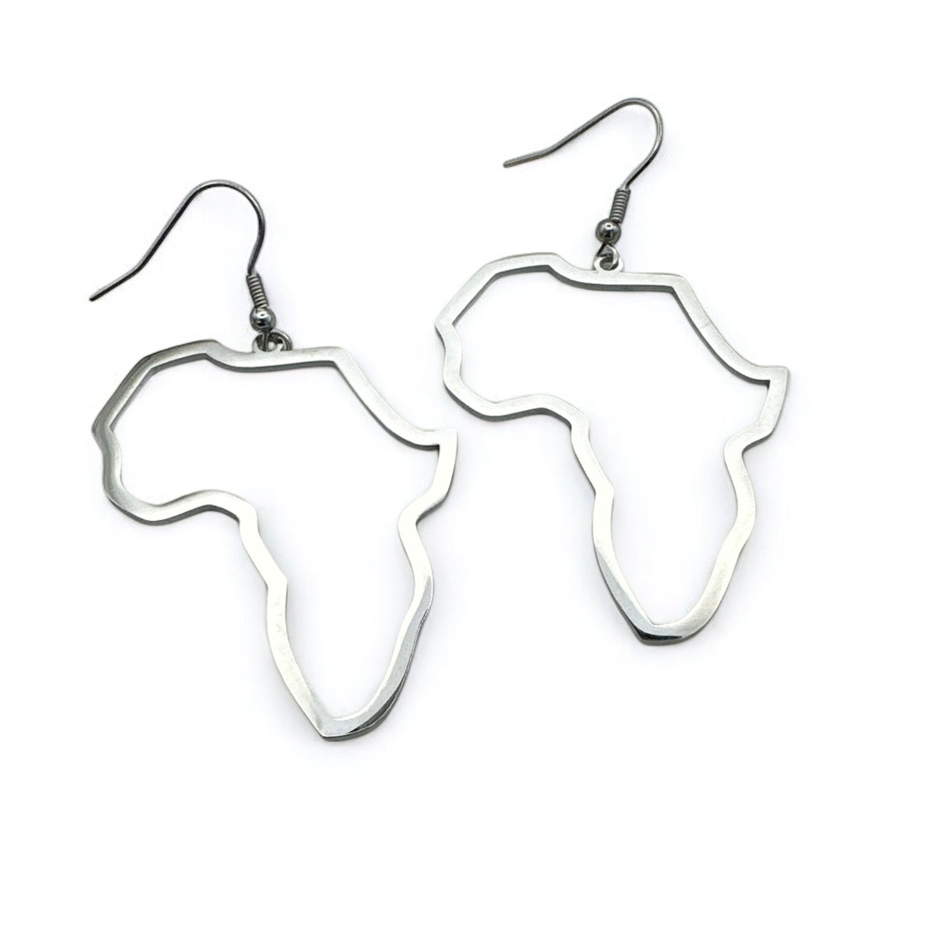 Medium Africa Map Dangle Earrings – Lightweight Stainless Steel in Gold or Silver - Fatisha Boutique