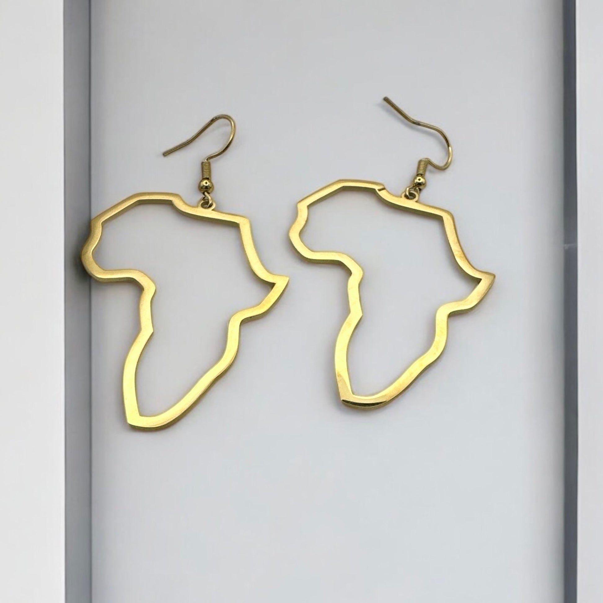 Medium Africa Map Dangle Earrings – Lightweight Stainless Steel in Gold or Silver - Fatisha Boutique