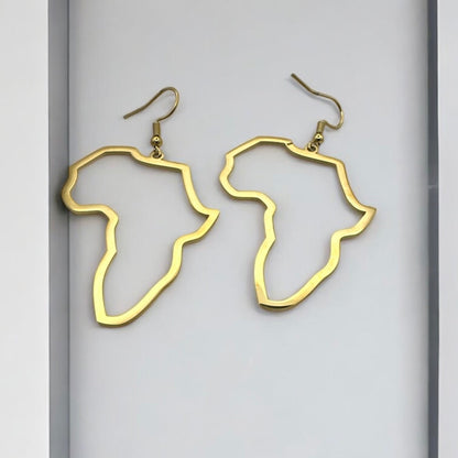 Medium Africa Map Dangle Earrings – Lightweight Stainless Steel in Gold or Silver - Fatisha Boutique