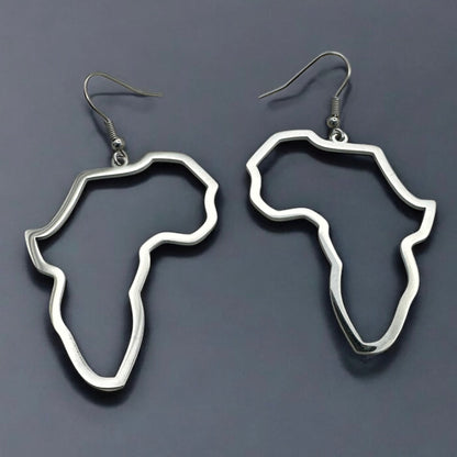 Medium Africa Map Dangle Earrings – Lightweight Stainless Steel in Gold or Silver - Fatisha Boutique