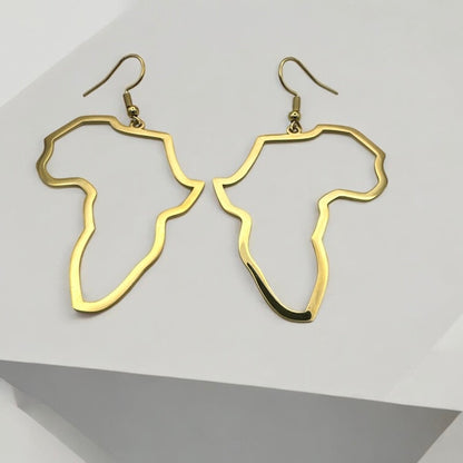 Medium Africa Map Dangle Earrings – Lightweight Stainless Steel in Gold or Silver - Fatisha Boutique