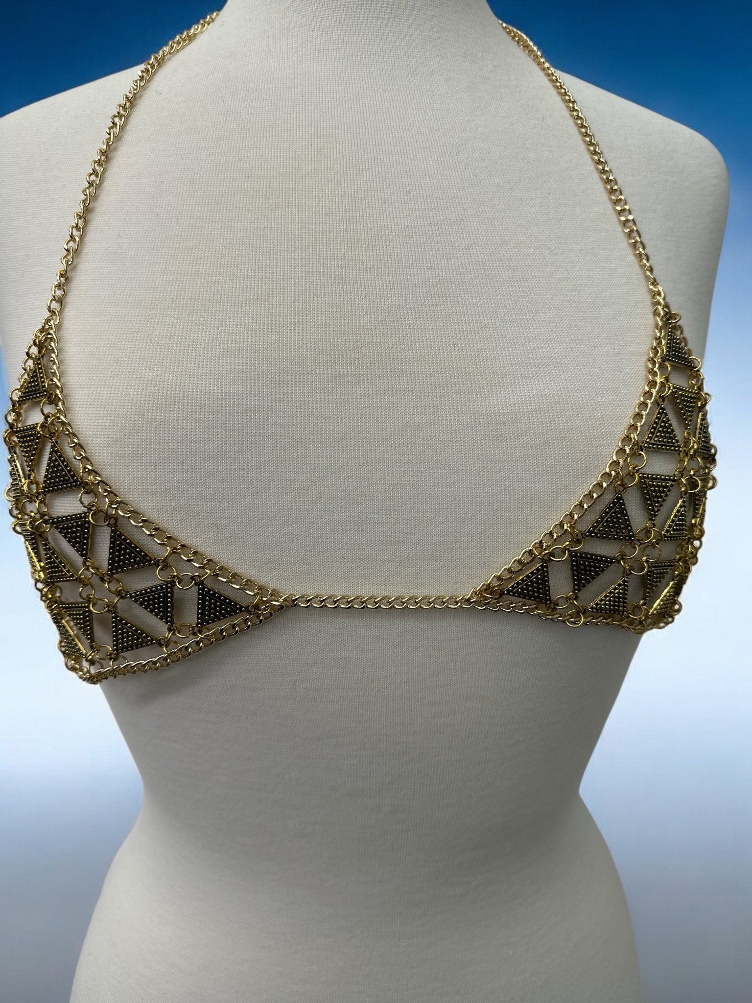 Metal Chain Triangle Bralette - Statement Body Jewellery - Fatisha Boutique