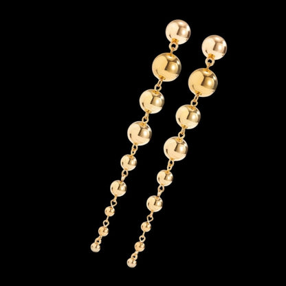 Minimalist Long Drop Ball Earrings – Elegant Statement Jewellery in Gold and Silver - Fatisha Boutique