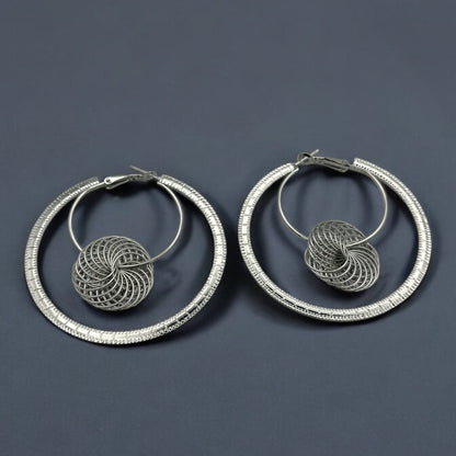 Modern Spiral Elegant Geometric Hoop Earrings with Textured Centerpiece - Fatisha Boutique