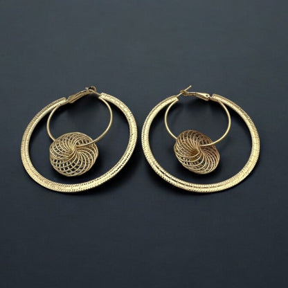 Modern Spiral Elegant Geometric Hoop Earrings with Textured Centerpiece - Fatisha Boutique