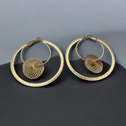 Modern Spiral Elegant Geometric Hoop Earrings with Textured Centerpiece - Fatisha Boutique