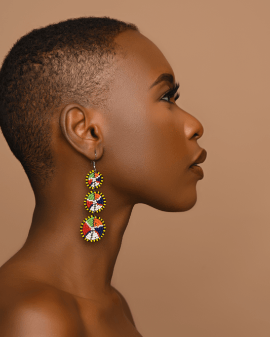 Multicolour Beaded Authentic African Ethnic Dangle Earrings - Fatisha Boutique