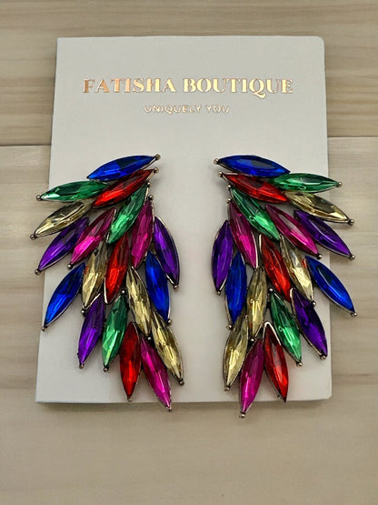 Multicolour Rhinestones Crystal Statement Stud Earrings - Fatisha Boutique