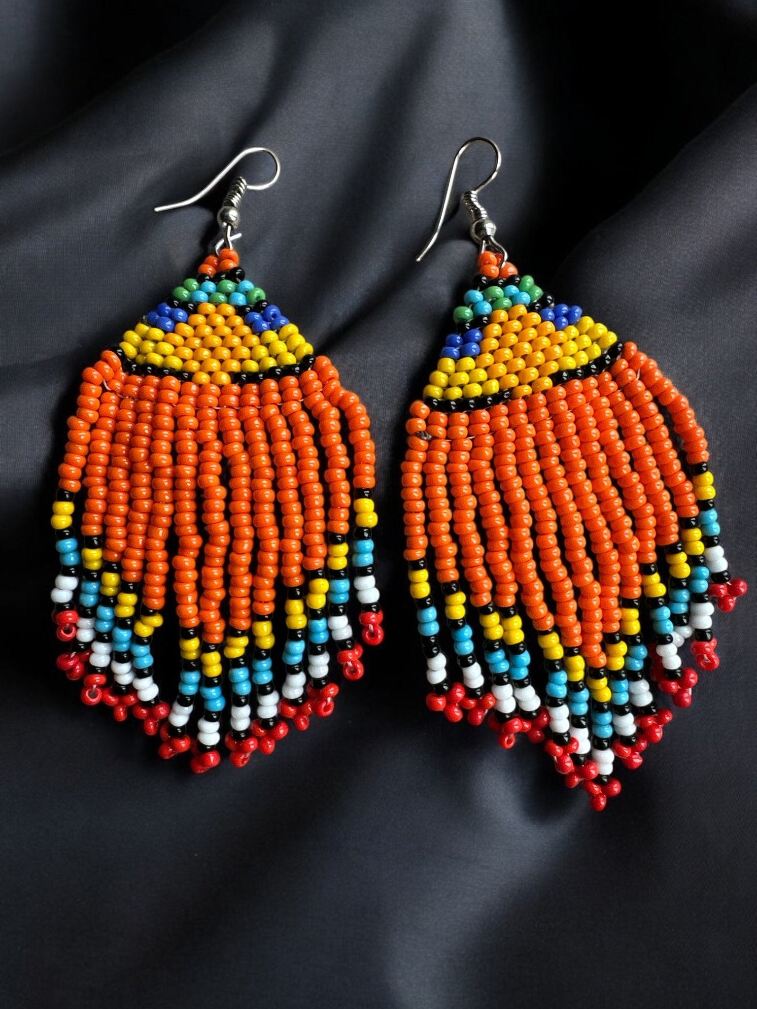 Multicoloured Authentic African Beaded Ethnic Dangle Earrings - Fatisha Boutique