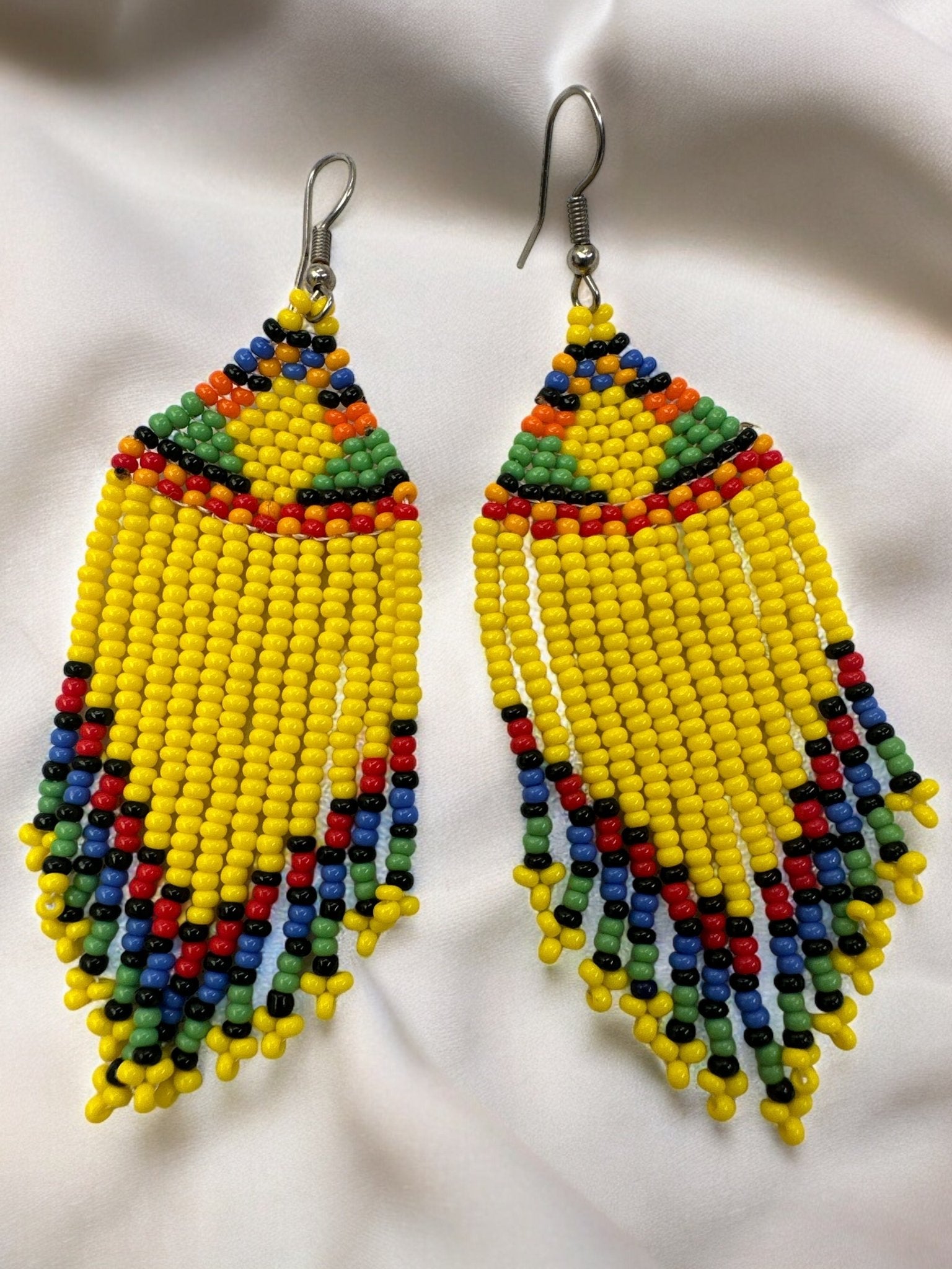 Multicoloured Authentic African Beaded Ethnic Dangle Earrings - Fatisha Boutique