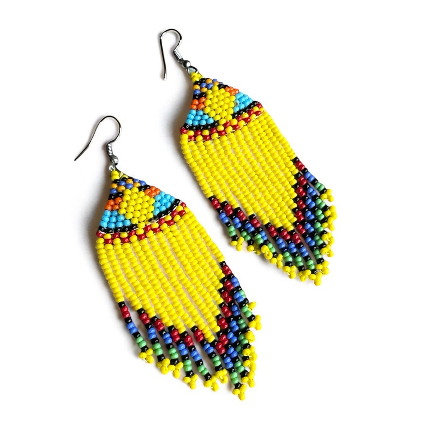 Multicoloured Authentic African Beaded Ethnic Dangle Earrings - Fatisha Boutique