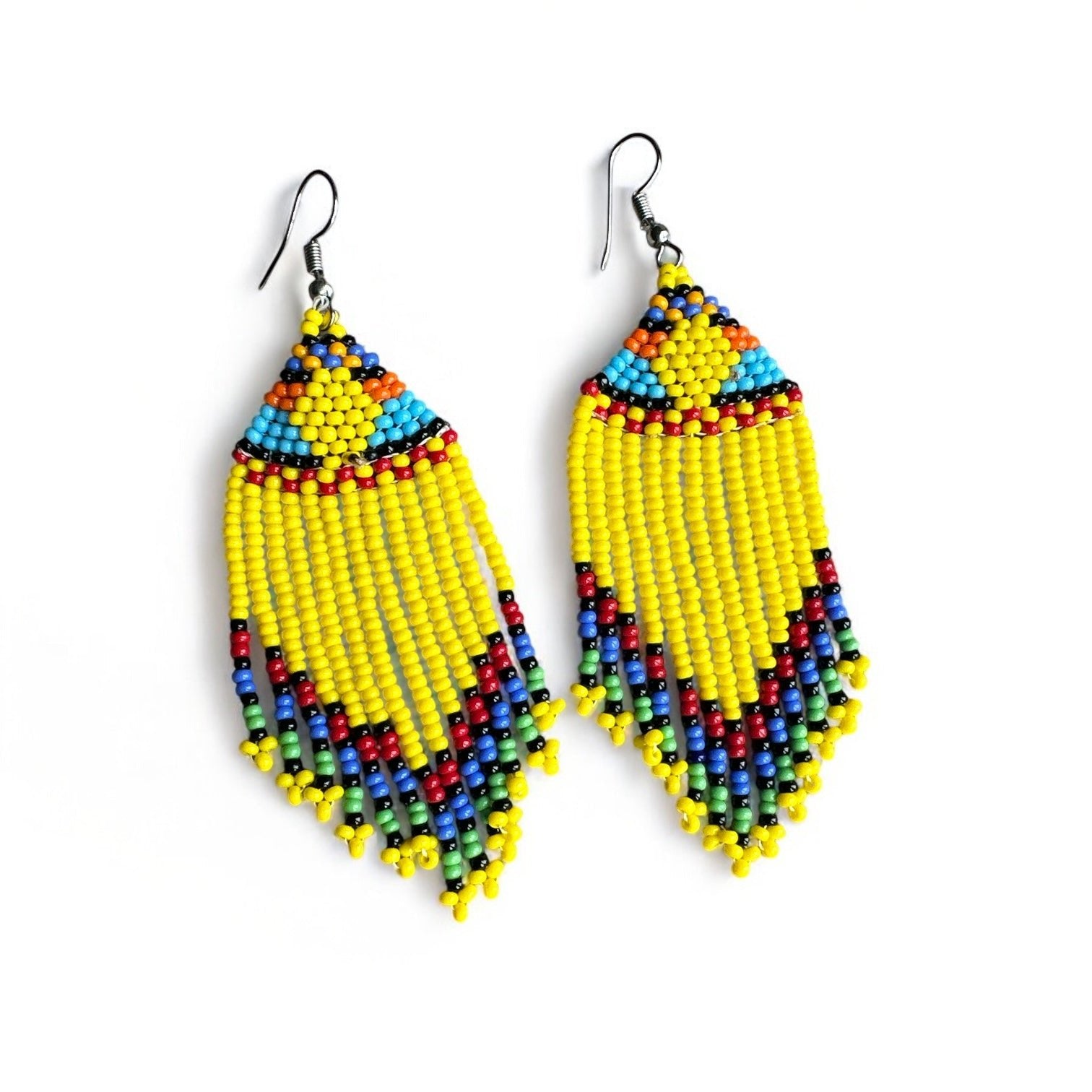 Multicoloured Authentic African Beaded Ethnic Dangle Earrings - Fatisha Boutique