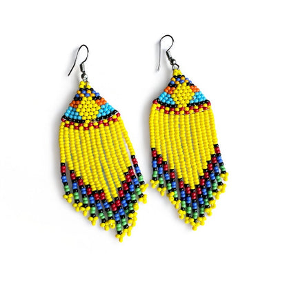 Multicoloured Authentic African Beaded Ethnic Dangle Earrings - Fatisha Boutique