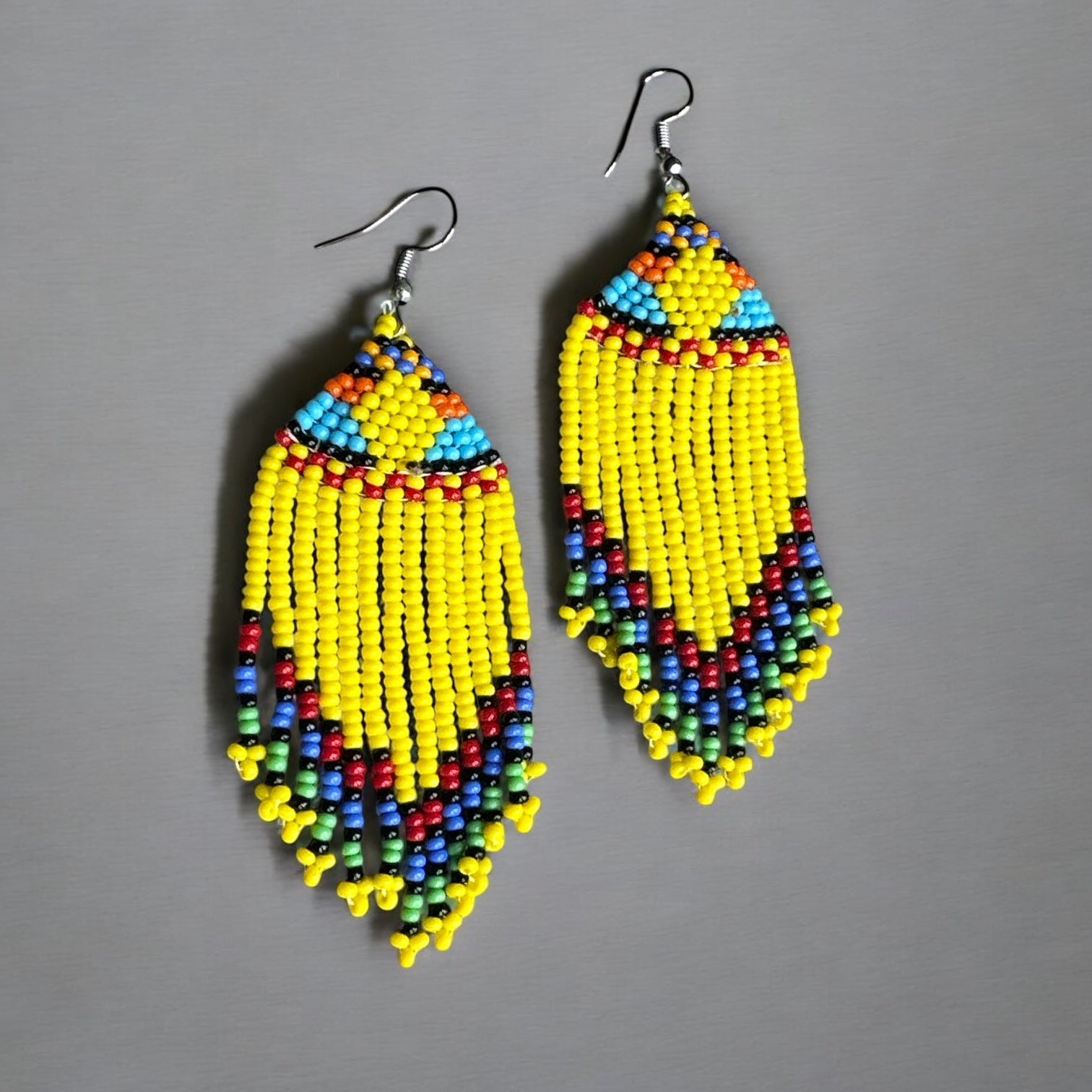Multicoloured Authentic African Beaded Ethnic Dangle Earrings - Fatisha Boutique