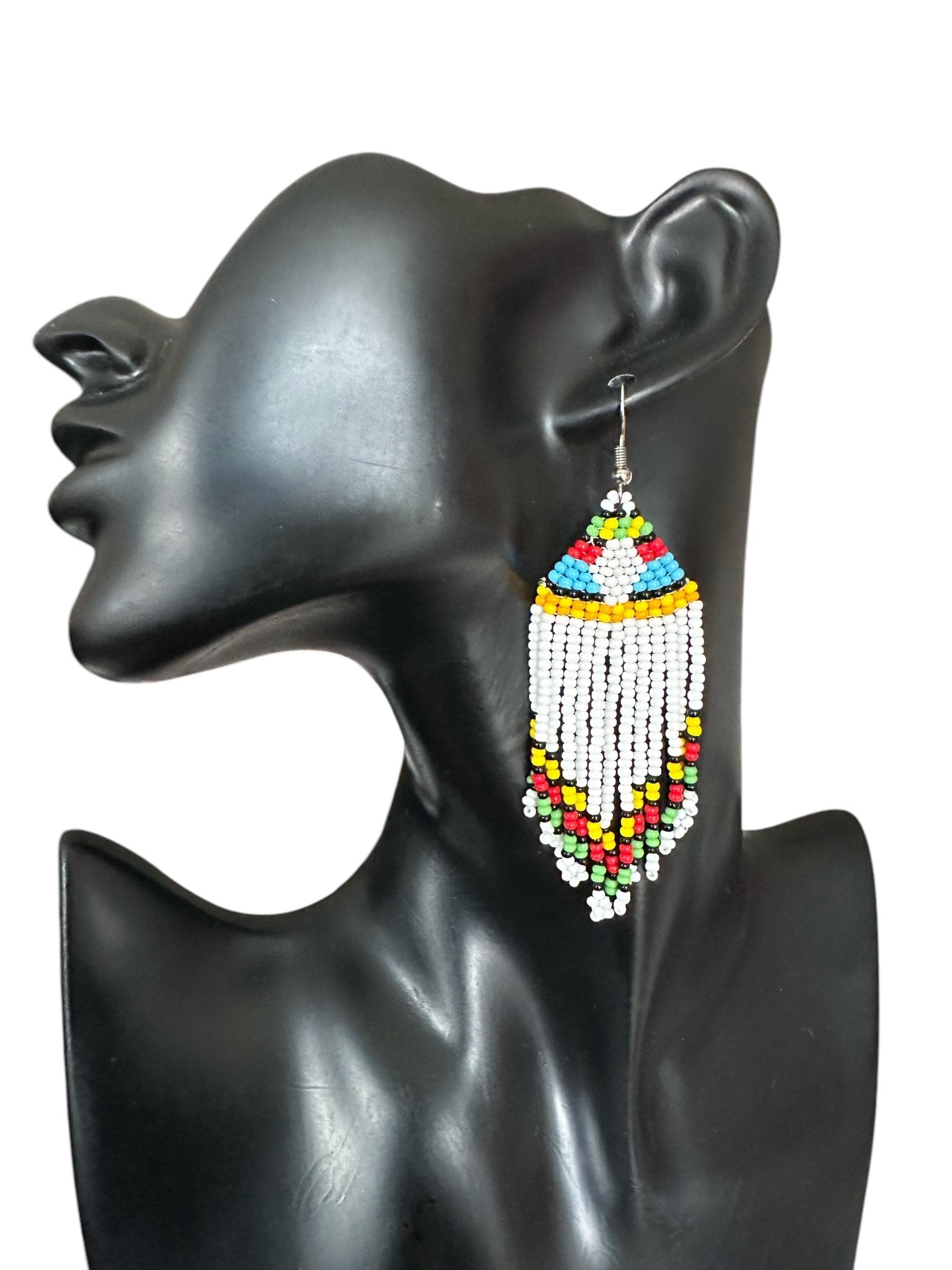 Multicoloured Authentic African Beaded Ethnic Dangle Earrings - Fatisha Boutique