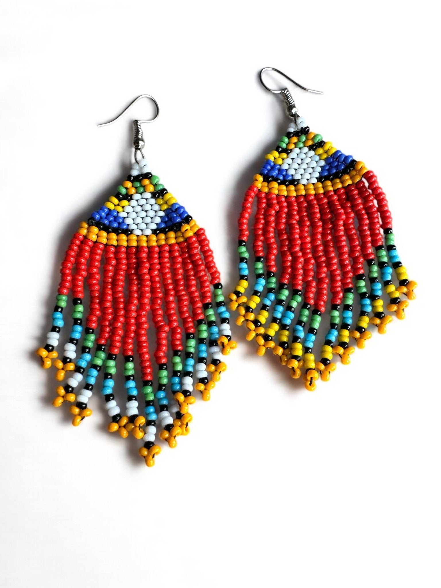 Multicoloured Authentic African Beaded Ethnic Dangle Earrings - Fatisha Boutique