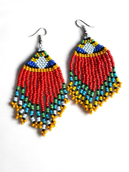 Multicoloured Authentic African Beaded Ethnic Dangle Earrings - Fatisha Boutique