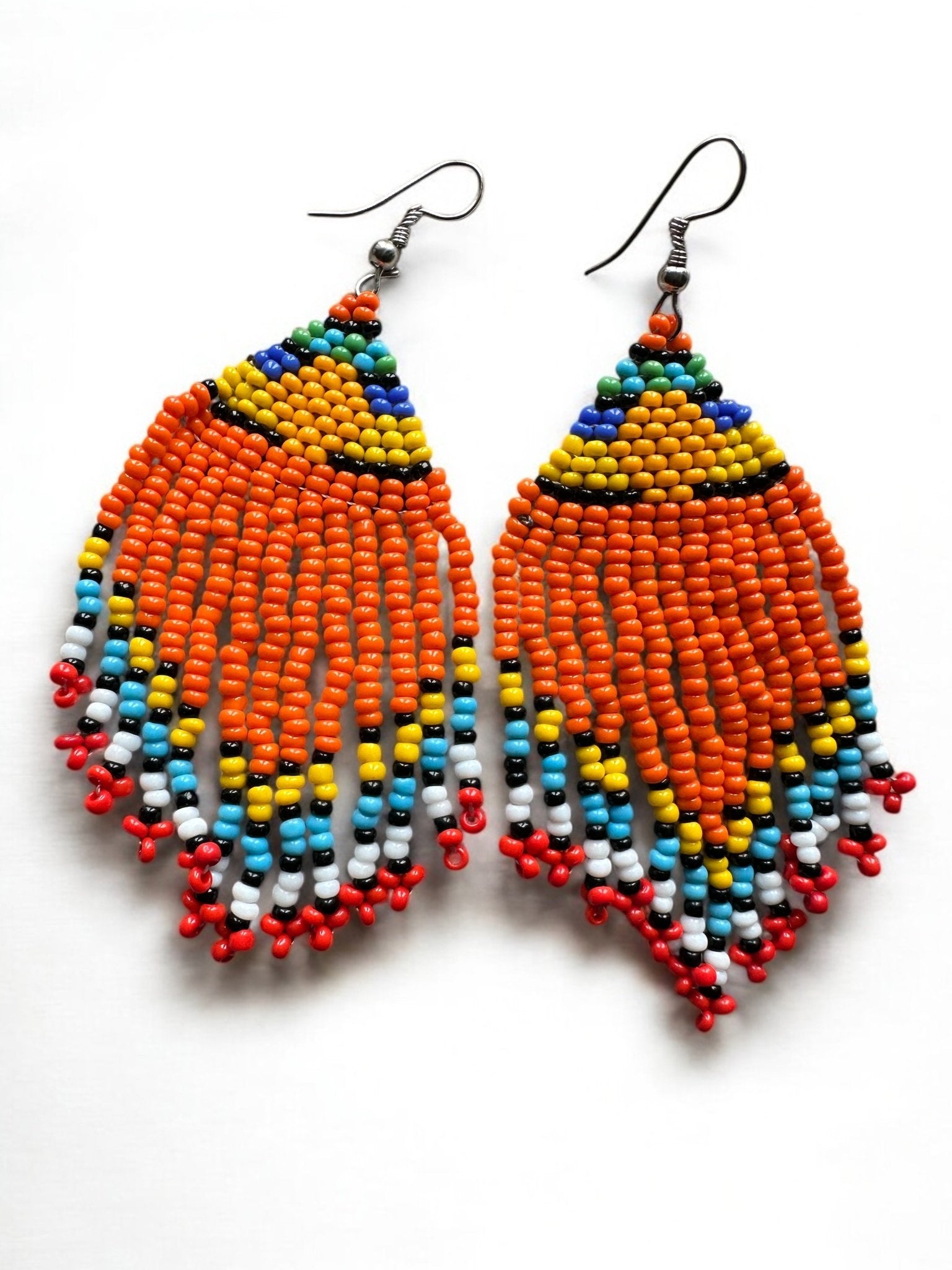 Multicoloured Authentic African Beaded Ethnic Dangle Earrings - Fatisha Boutique