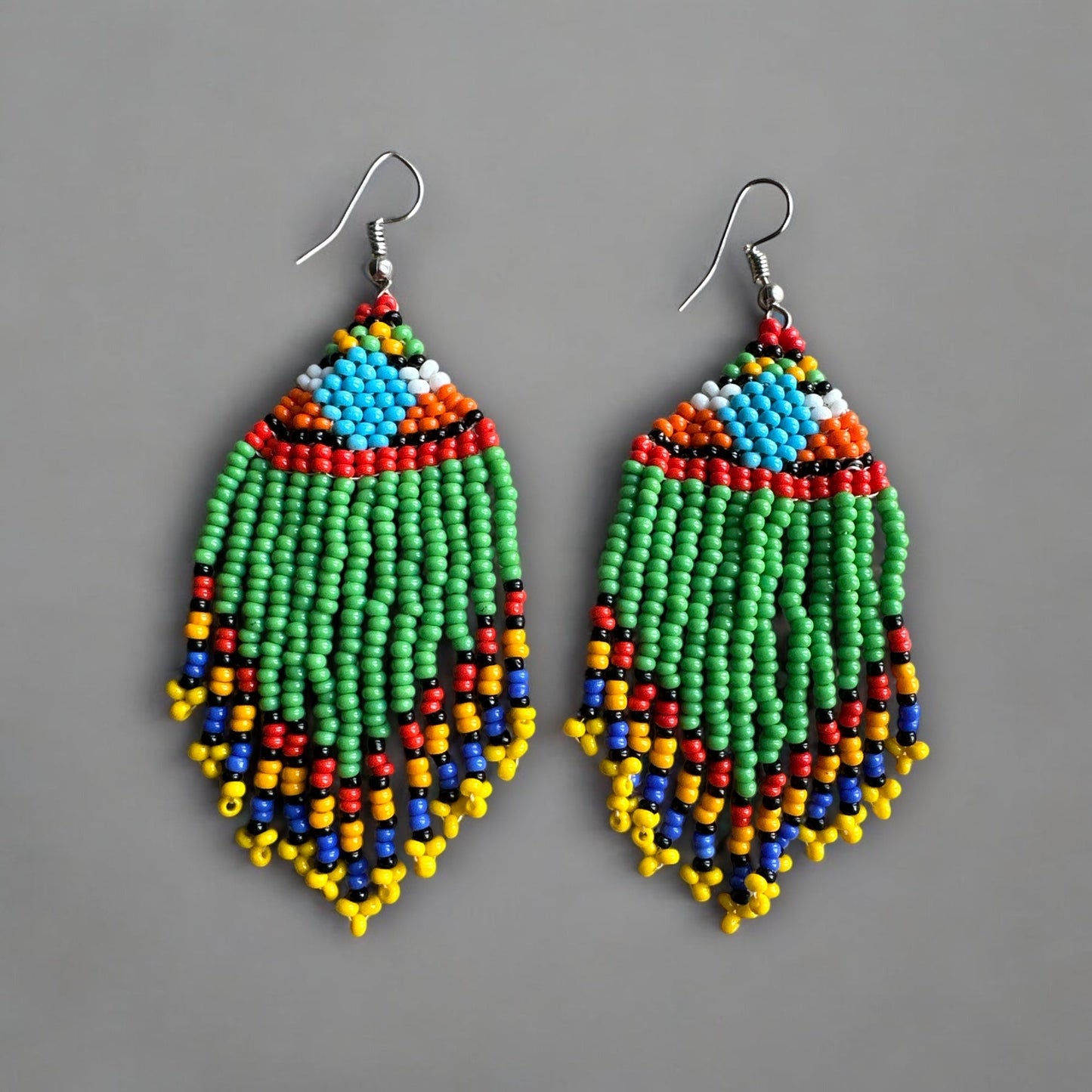 Multicoloured Authentic African Beaded Ethnic Dangle Earrings - Fatisha Boutique