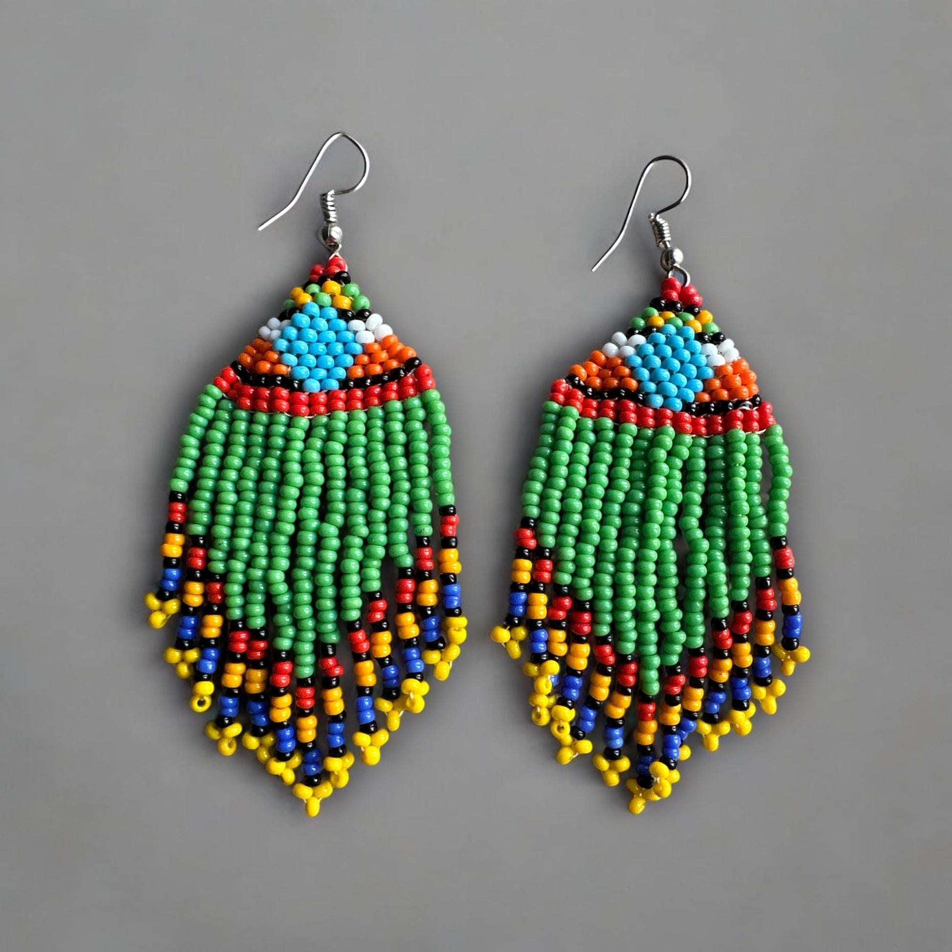 Multicoloured Authentic African Beaded Ethnic Dangle Earrings - Fatisha Boutique