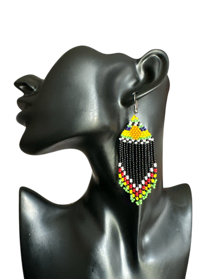 Multicoloured Authentic African Beaded Ethnic Dangle Earrings - Fatisha Boutique