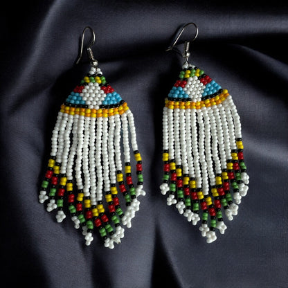 Multicoloured Authentic African Beaded Ethnic Dangle Earrings - Fatisha Boutique