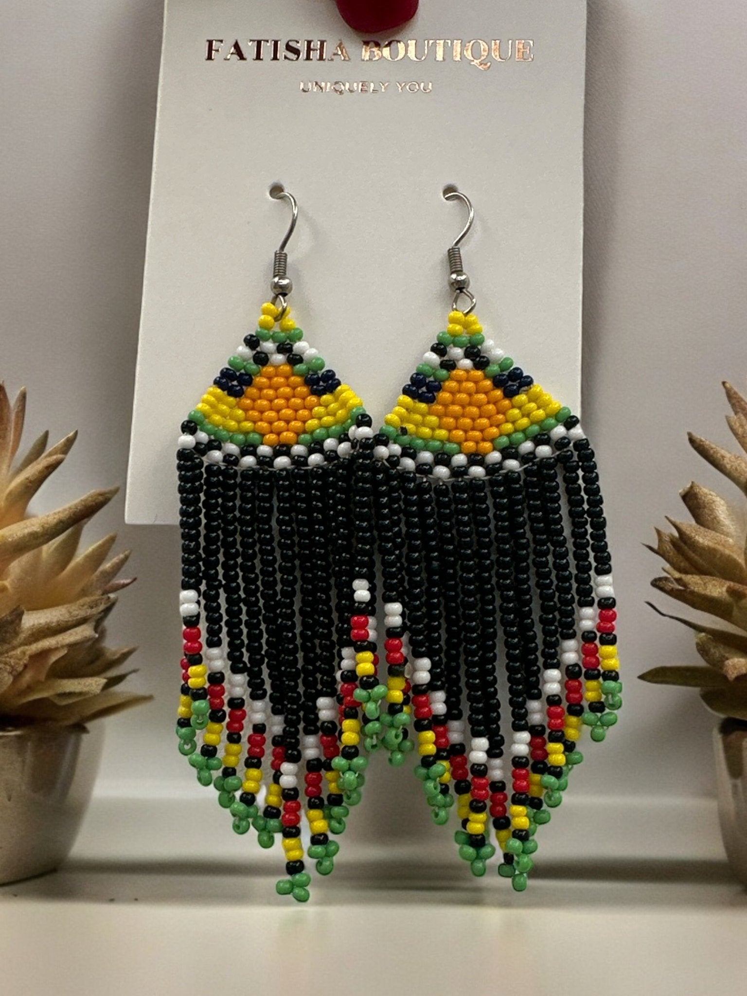 Multicoloured Authentic African Beaded Ethnic Dangle Earrings - Fatisha Boutique