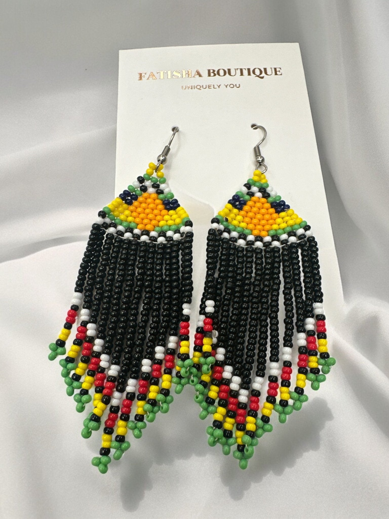 Multicoloured Authentic African Beaded Ethnic Dangle Earrings - Fatisha Boutique