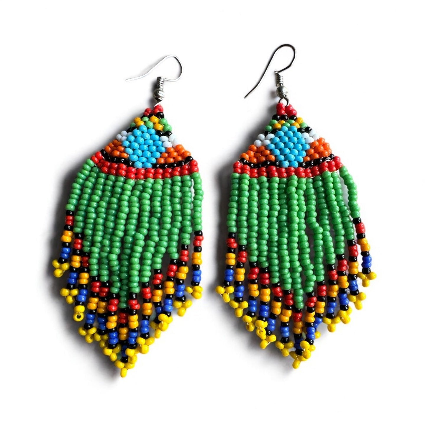 Multicoloured Authentic African Beaded Ethnic Dangle Earrings - Fatisha Boutique