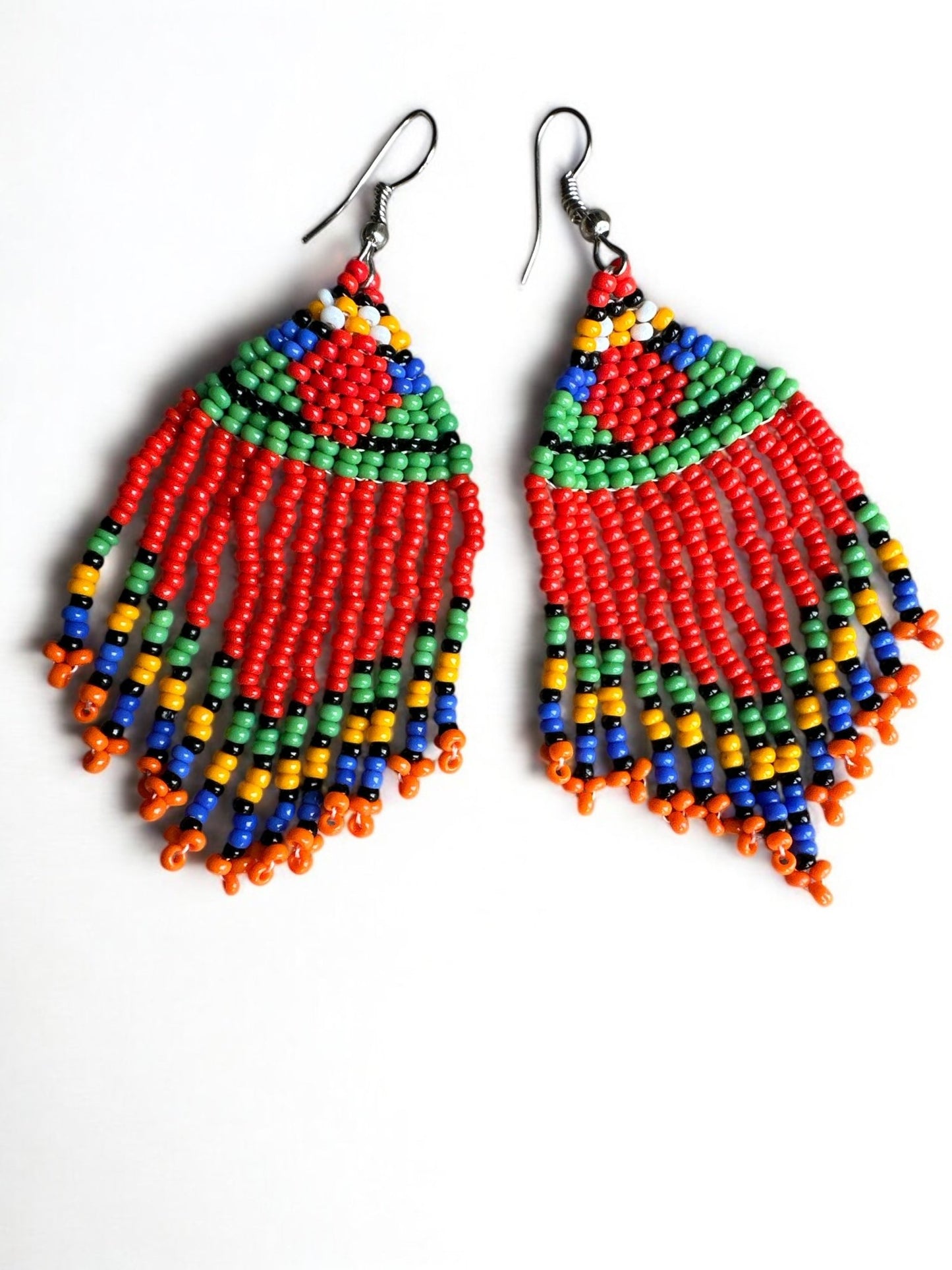 Multicoloured Authentic African Beaded Ethnic Dangle Earrings - Fatisha Boutique