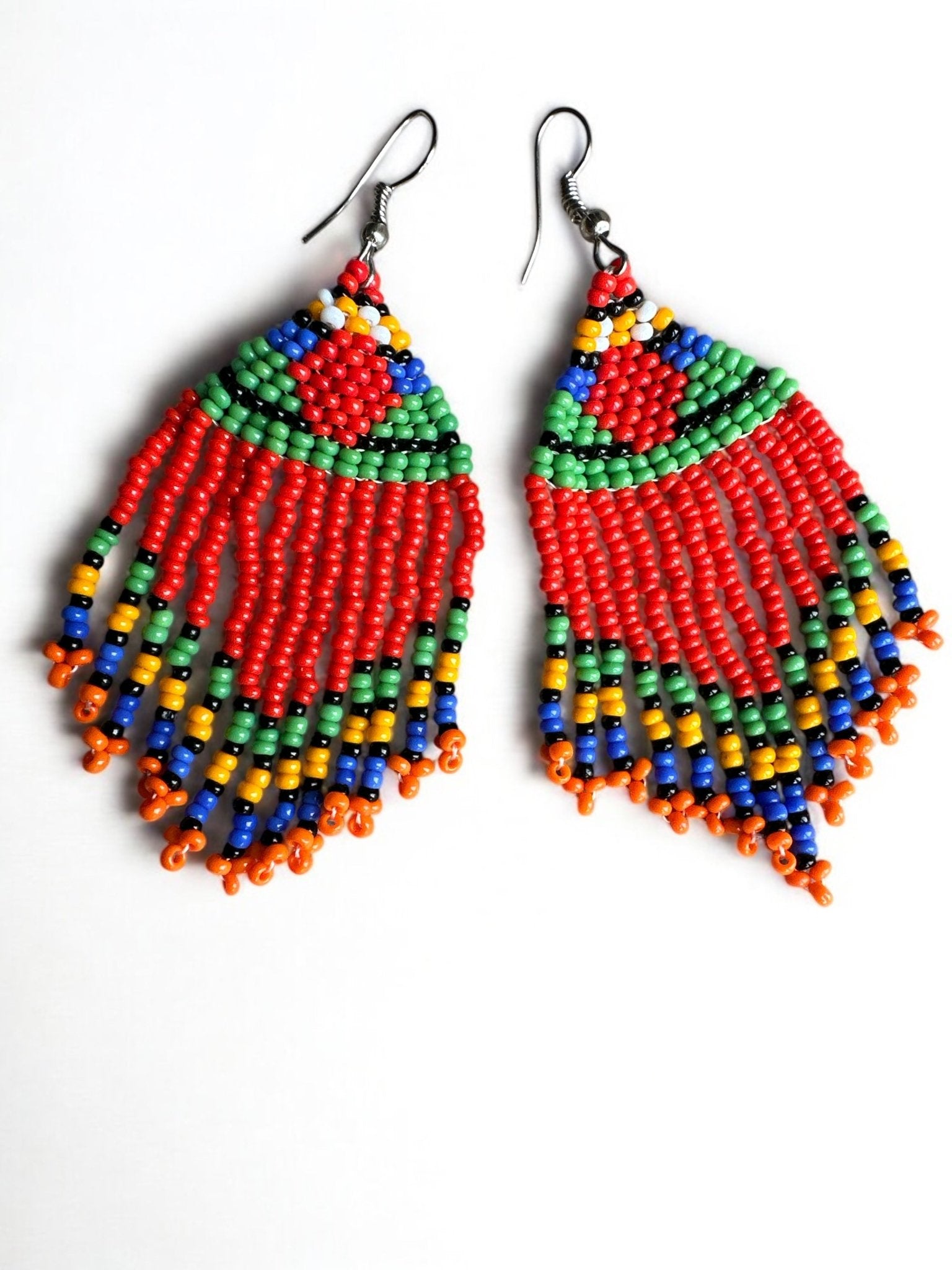 Multicoloured Authentic African Beaded Ethnic Dangle Earrings - Fatisha Boutique