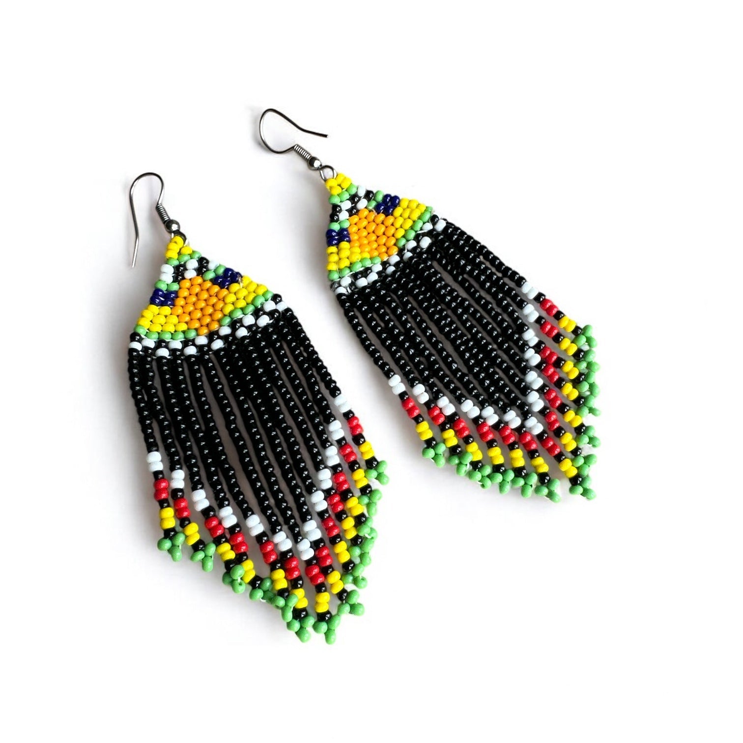 Multicoloured Authentic African Beaded Ethnic Dangle Earrings - Fatisha Boutique