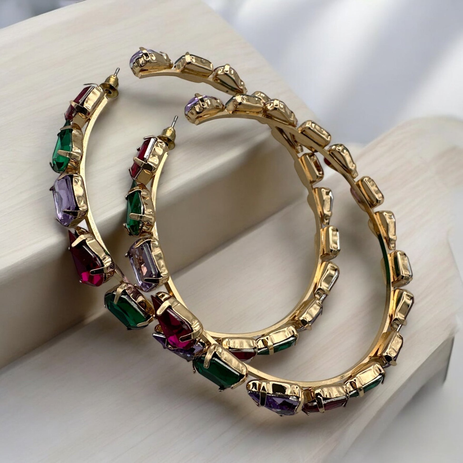 Multicoloured Crystal Rhinestone Hoop Earrings – Bold & Elegant Fashion Jewellery - Fatisha Boutique