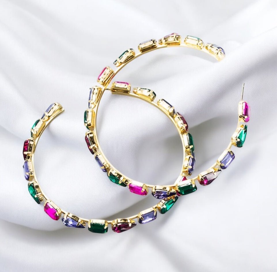 Multicoloured Crystal Rhinestone Hoop Earrings – Bold & Elegant Fashion Jewellery - Fatisha Boutique