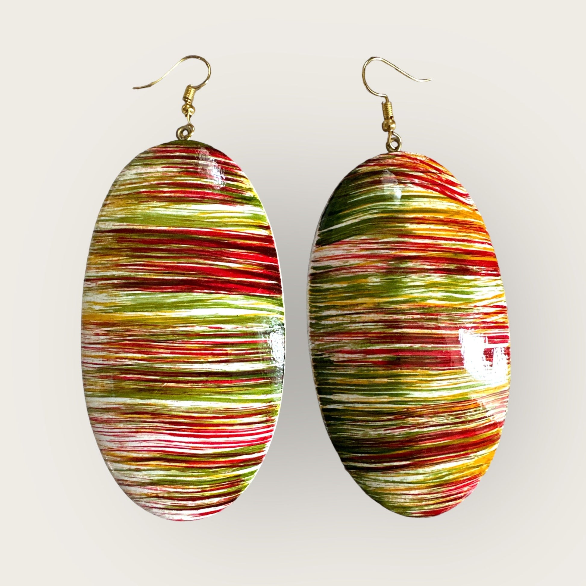 Multicolours Oval Wooden Dangle Ethnic Earrings - Fatisha Boutique